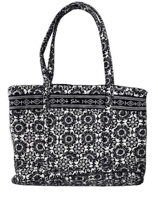 Sisters Handbags - Quilted Floral Tote Bag - Black & White